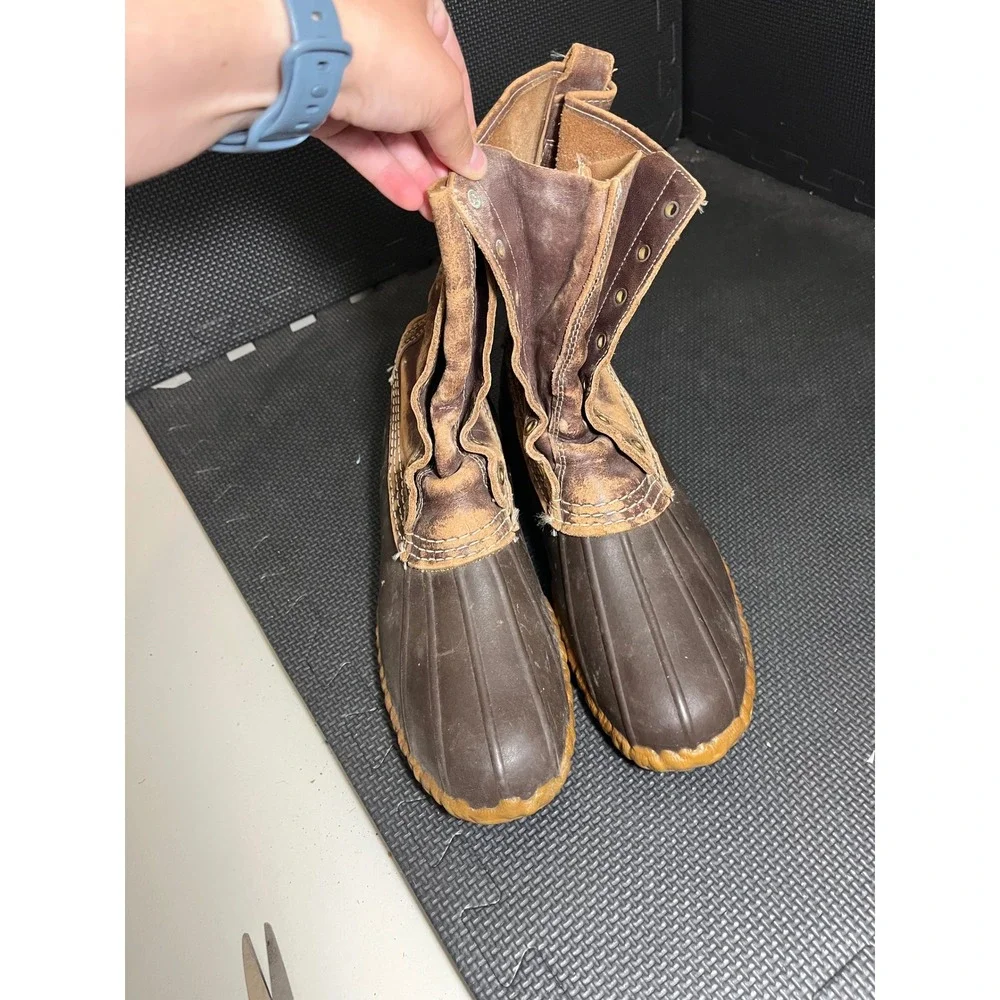 Vintage L.L. Bean Maine Hunting Shoe Womens 11 Brown Duck Boots Leather‎ Rubber